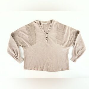 We The Free Callisto Neutral Waffle Knit Henley Top Taupe Tan Women’s Size XS